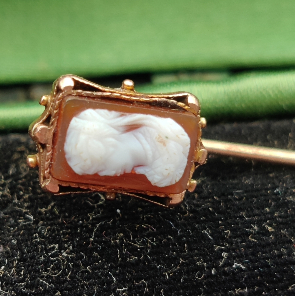 Antique Victorian Hardstone And Carnelian Cameo Stick Pin - Picture 6 of 7